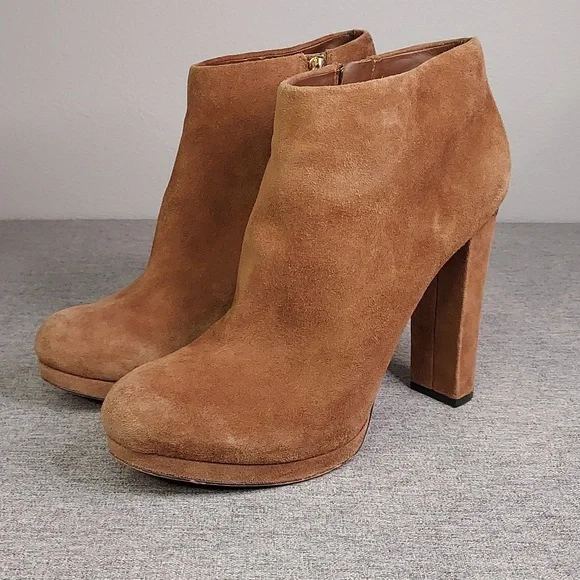Michael Kors Haven Tan Suede Zip-Up Ankle Bootie Heels Size 9.5 - Picture 8 of 13